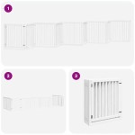 vidaXL Poartă câini pliabilă cu ușă 10 panouri, alb, 800 cm, lemn plop