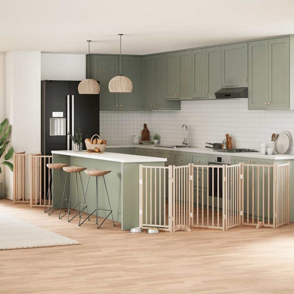 vidaXL Poartă de câini pliabilă cu ușă, 12 panouri, 600 cm, lemn plop