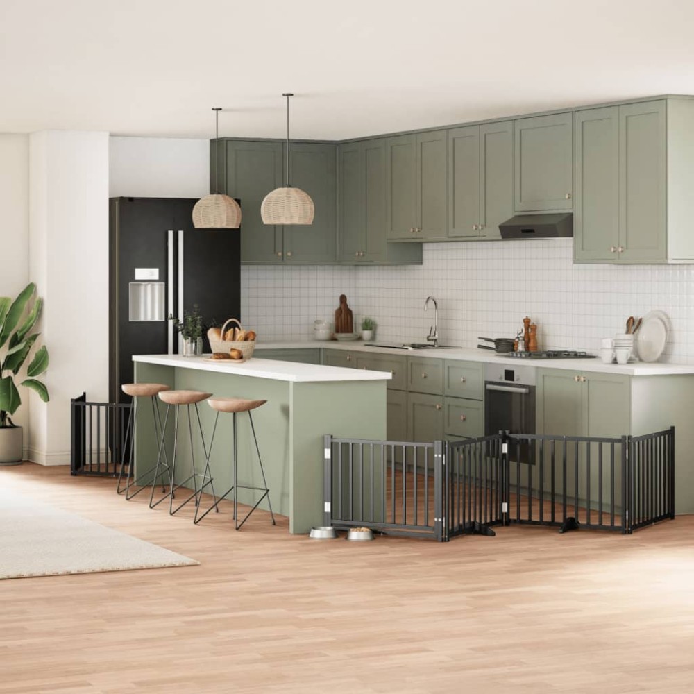 vidaXL Poartă câini pliabilă cu ușă 10 panouri negru 800 cm, lemn plop