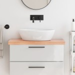 vidaXL Blat de baie, maro deschis, 80x30x(2-6) cm, lemn masiv tratat vidaXL Blat de baie, maro deschis, 80x30x(2-6) cm, lemn masiv tratat