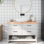 vidaXL Blat de baie, maro deschis, 120x40x(2-6) cm, lemn masiv tratat vidaXL Blat de baie, maro deschis, 120x40x(2-6) cm, lemn masiv tratat