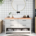 vidaXL Blat de baie, maro deschis, 140x60x(2-6) cm, lemn masiv tratat vidaXL Blat de baie, maro deschis, 140x60x(2-6) cm, lemn masiv tratat