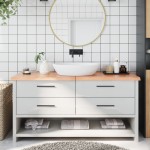 vidaXL Blat de baie, maro deschis, 160x50x(2-4) cm, lemn masiv tratat vidaXL Blat de baie, maro deschis, 160x50x(2-4) cm, lemn masiv tratat