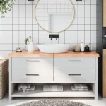 vidaXL Blat de baie, maro deschis, 160x50x(2-6) cm, lemn masiv tratat vidaXL Blat de baie, maro deschis, 160x50x(2-6) cm, lemn masiv tratat