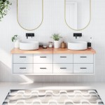 vidaXL Blat de baie, maro deschis, 180x40x(2-6) cm, lemn masiv tratat vidaXL Blat de baie, maro deschis, 180x40x(2-6) cm, lemn masiv tratat