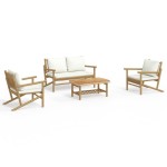 vidaXL Set mobilier de grădină, cu perne alb crem, 4 piese, bambus vidaXL Set mobilier de grădină, cu perne alb crem, 4 piese, bambus
