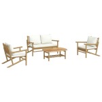 vidaXL Set mobilier de grădină, cu perne alb crem, 4 piese, bambus vidaXL Set mobilier de grădină, cu perne alb crem, 4 piese, bambus