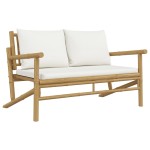 vidaXL Set mobilier de grădină, cu perne alb crem, 4 piese, bambus vidaXL Set mobilier de grădină, cu perne alb crem, 4 piese, bambus