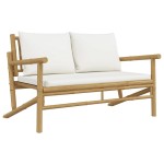 vidaXL Set mobilier de grădină, cu perne alb crem, 3 piese, bambus vidaXL Set mobilier de grădină, cu perne alb crem, 3 piese, bambus
