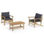 vidaXL Set mobilier de grădină, perne gri închis, 3 piese, bambus