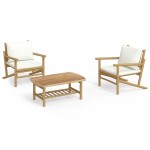 vidaXL Set mobilier de grădină, cu perne alb crem, 3 piese, bambus vidaXL Set mobilier de grădină, cu perne alb crem, 3 piese, bambus