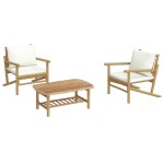 vidaXL Set mobilier de grădină, cu perne alb crem, 3 piese, bambus vidaXL Set mobilier de grădină, cu perne alb crem, 3 piese, bambus