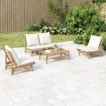 vidaXL Set mobilier de grădină, cu perne alb crem, 4 piese, bambus vidaXL Set mobilier de grădină, cu perne alb crem, 4 piese, bambus