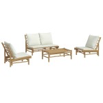 vidaXL Set mobilier de grădină, cu perne alb crem, 4 piese, bambus vidaXL Set mobilier de grădină, cu perne alb crem, 4 piese, bambus