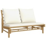 vidaXL Set mobilier de grădină, cu perne alb crem, 4 piese, bambus vidaXL Set mobilier de grădină, cu perne alb crem, 4 piese, bambus