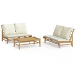 vidaXL Set mobilier de grădină, cu perne alb crem, 3 piese, bambus vidaXL Set mobilier de grădină, cu perne alb crem, 3 piese, bambus
