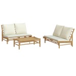 vidaXL Set mobilier de grădină, cu perne alb crem, 3 piese, bambus vidaXL Set mobilier de grădină, cu perne alb crem, 3 piese, bambus