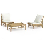 vidaXL Set mobilier de grădină, cu perne alb crem, 3 piese, bambus vidaXL Set mobilier de grădină, cu perne alb crem, 3 piese, bambus