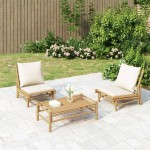 vidaXL Set mobilier de grădină, cu perne alb crem, 3 piese, bambus vidaXL Set mobilier de grădină, cu perne alb crem, 3 piese, bambus