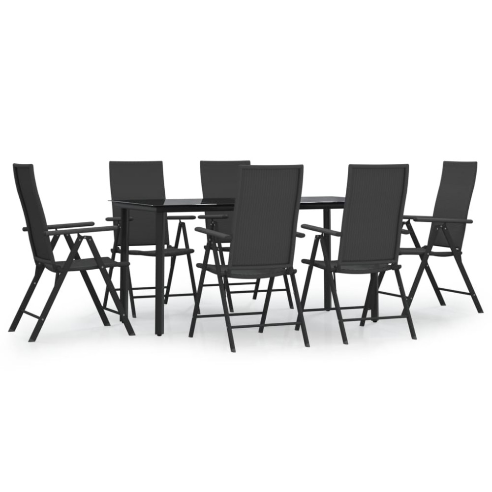 vidaXL Set mobilier de grădină, 7 piese, negru, poliratan