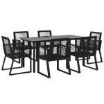 vidaXL Set mobilier de grădină, 7 piese, negru, ratan PVC