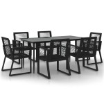 vidaXL Set mobilier de grădină, 7 piese, negru, ratan PVC vidaXL Set mobilier de grădină, 7 piese, negru, ratan PVC