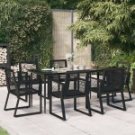 vidaXL Set mobilier de grădină, 7 piese, negru, ratan PVC vidaXL Set mobilier de grădină, 7 piese, negru, ratan PVC
