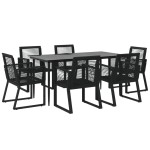 vidaXL Set mobilier de grădină, 7 piese, negru, ratan PVC vidaXL Set mobilier de grădină, 7 piese, negru, ratan PVC