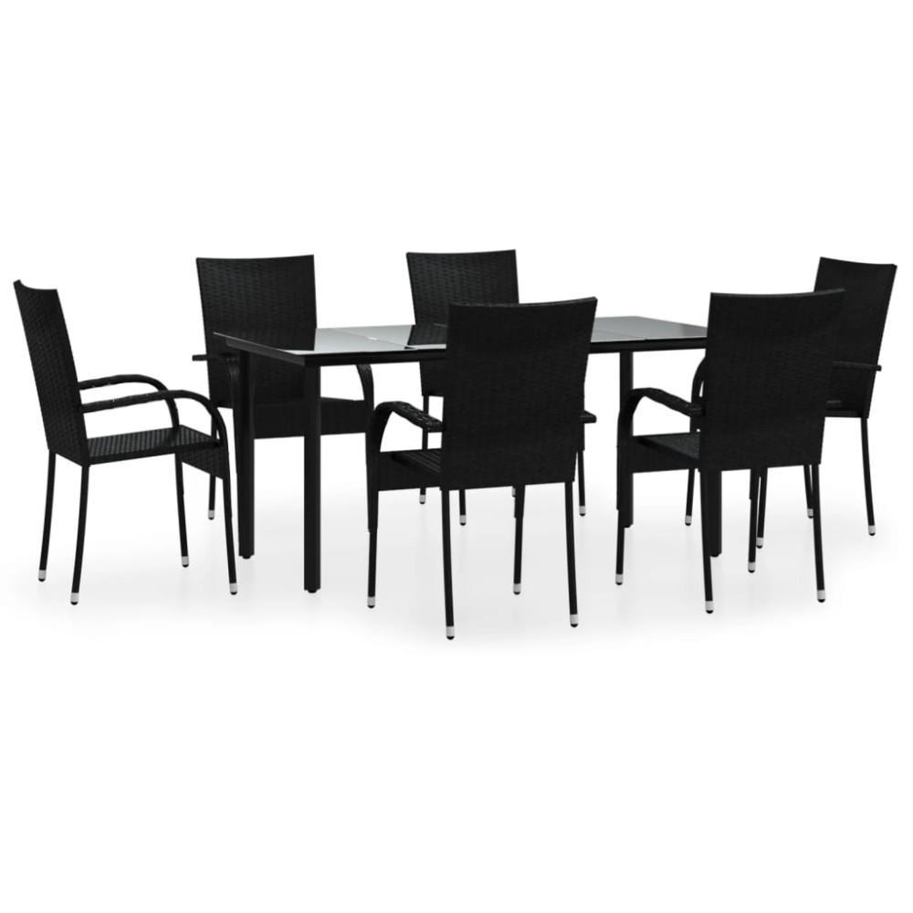 vidaXL Set mobilier de grădină, 7 piese, negru, poliratan