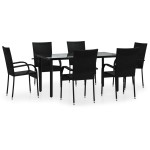 vidaXL Set mobilier de grădină, 7 piese, negru, poliratan