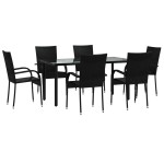 vidaXL Set mobilier de grădină, 7 piese, negru, poliratan