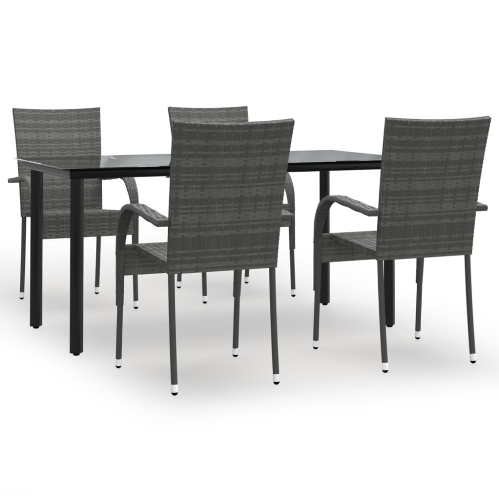 vidaXL Set mobilier de grădină, 5 piese, gri, poliratan
