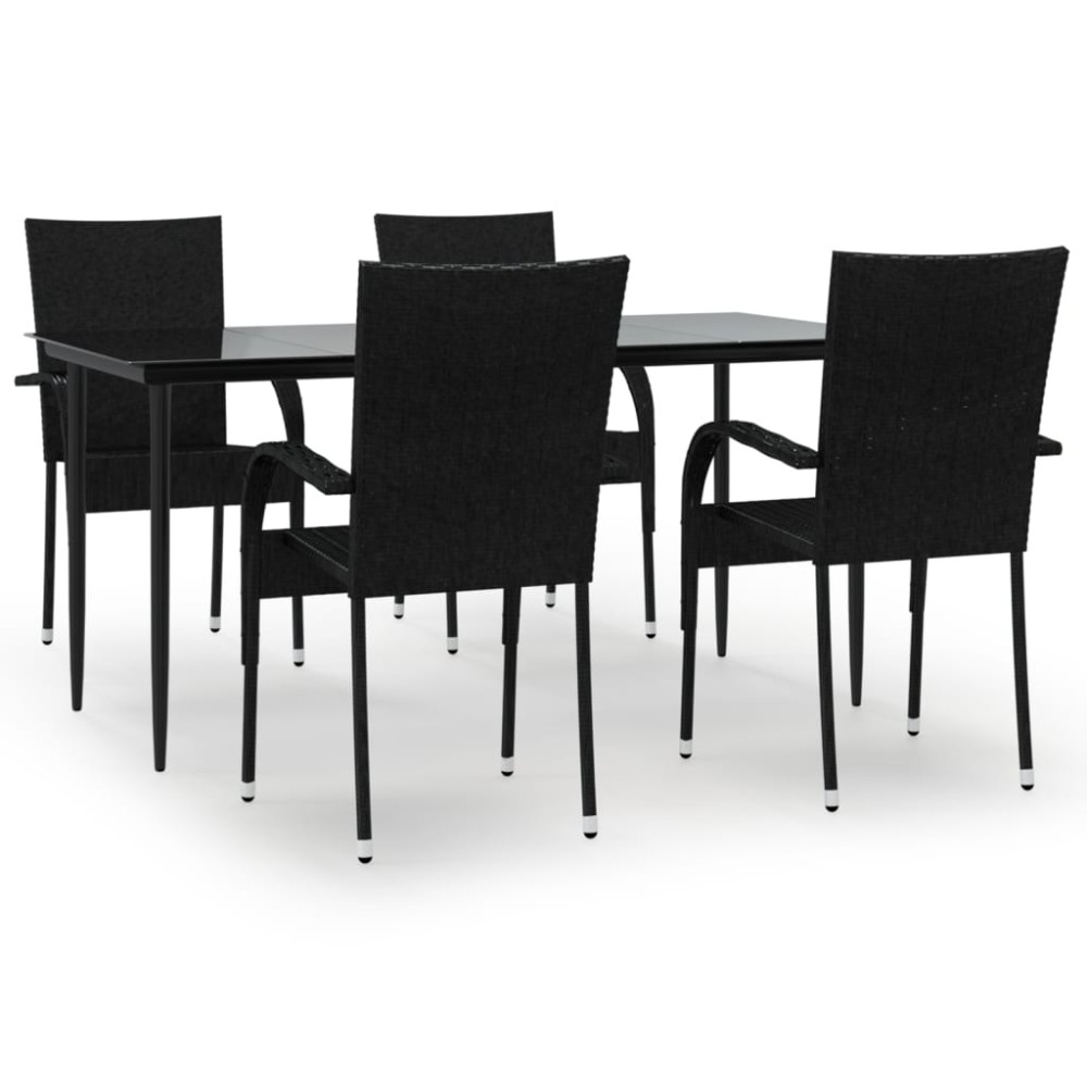 vidaXL Set mobilier de grădină, 5 piese, negru, poliratan
