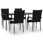 vidaXL Set mobilier de grădină, 5 piese, negru, poliratan
