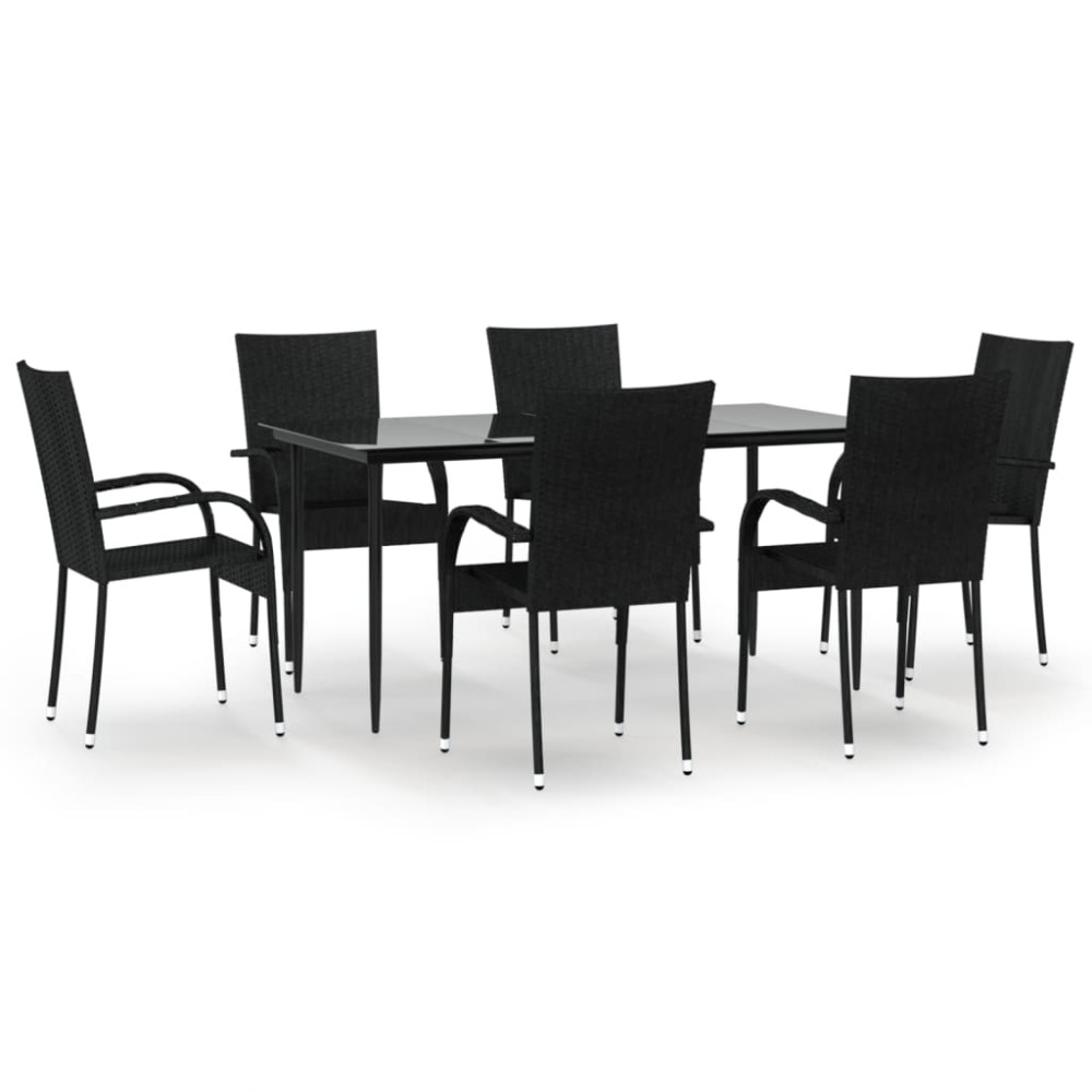 vidaXL Set mobilier de grădină, 7 piese, negru, poliratan