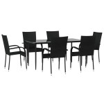 vidaXL Set mobilier de grădină, 7 piese, negru, poliratan