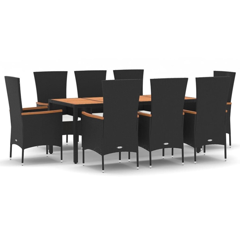 vidaXL Set mobilier de grădină cu perne, 9 piese, negru, poliratan