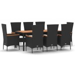 vidaXL Set mobilier de grădină cu perne, 9 piese, negru, poliratan