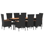 vidaXL Set mobilier de grădină cu perne, 9 piese, negru, poliratan