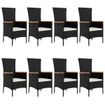 vidaXL Set mobilier de grădină cu perne, 9 piese, negru, poliratan