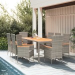 vidaXL Set mobilier grădină cu perne, 9 piese, gri, poliratan vidaXL Set mobilier grădină cu perne, 9 piese, gri, poliratan