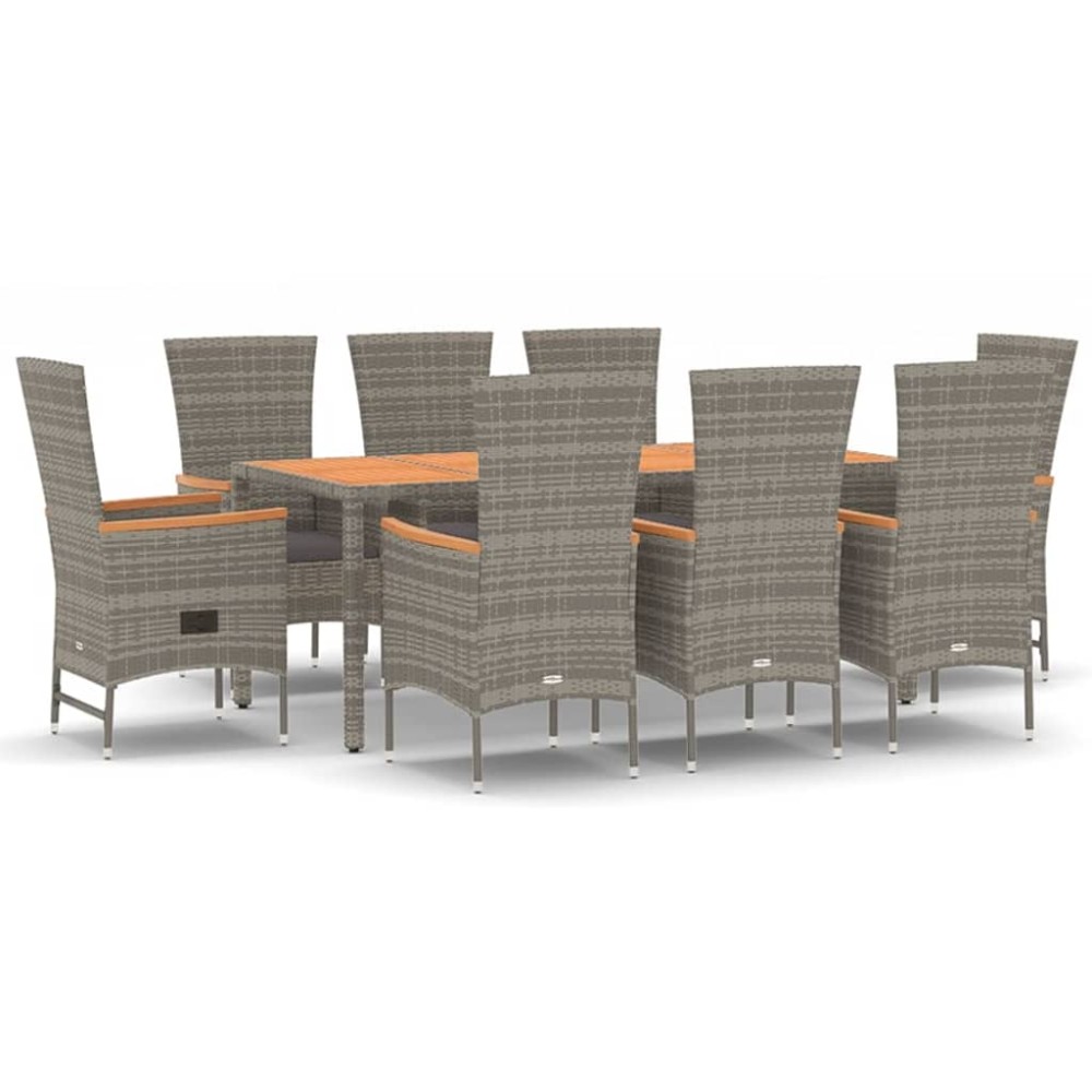 vidaXL Set mobilier grădină cu perne, 9 piese, gri, poliratan