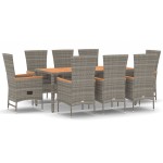 vidaXL Set mobilier grădină cu perne, 9 piese, gri, poliratan