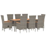 vidaXL Set mobilier grădină cu perne, 9 piese, gri, poliratan