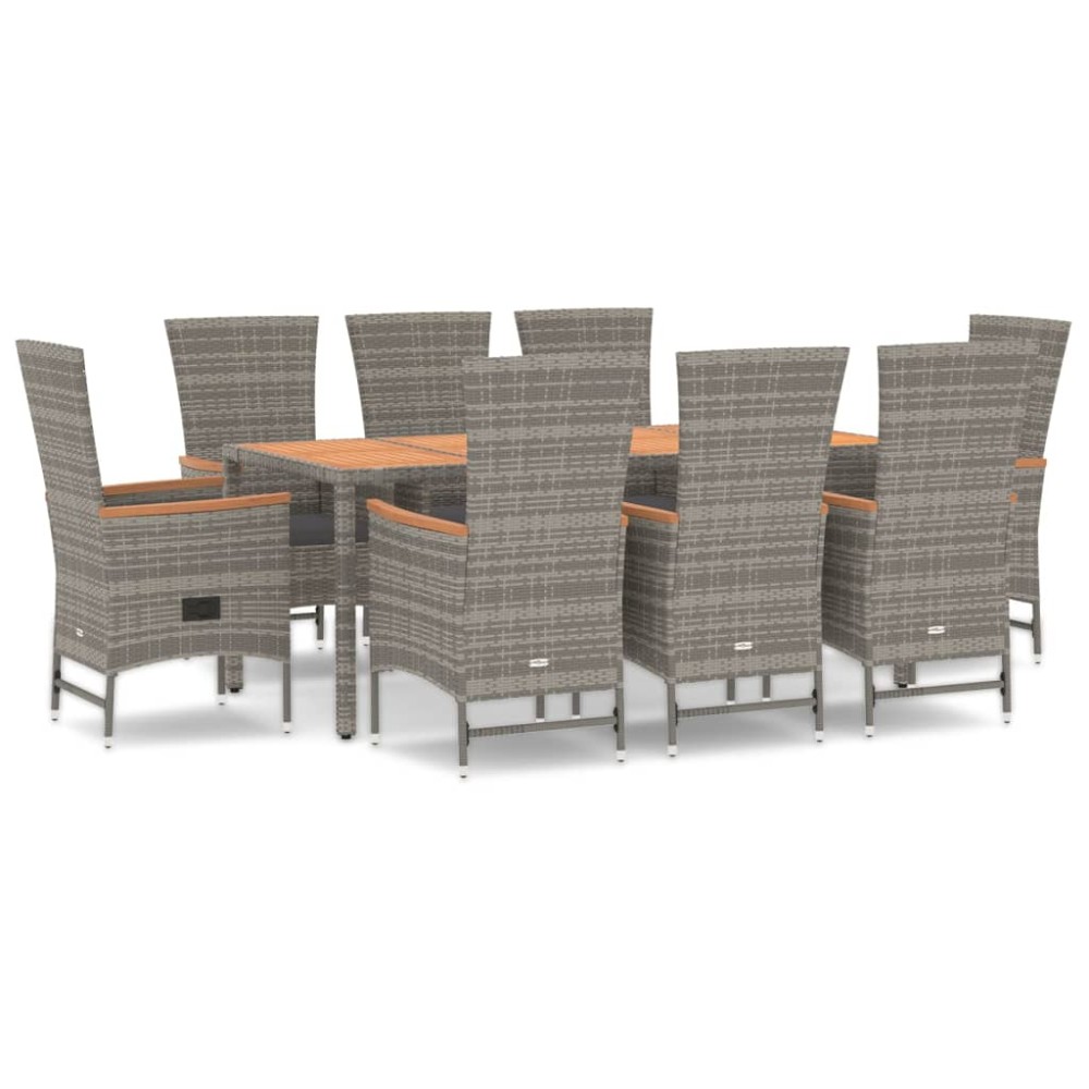 vidaXL Set mobilier grădină cu perne, 9 piese, gri, poliratan
