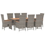 vidaXL Set mobilier grădină cu perne, 9 piese, gri, poliratan