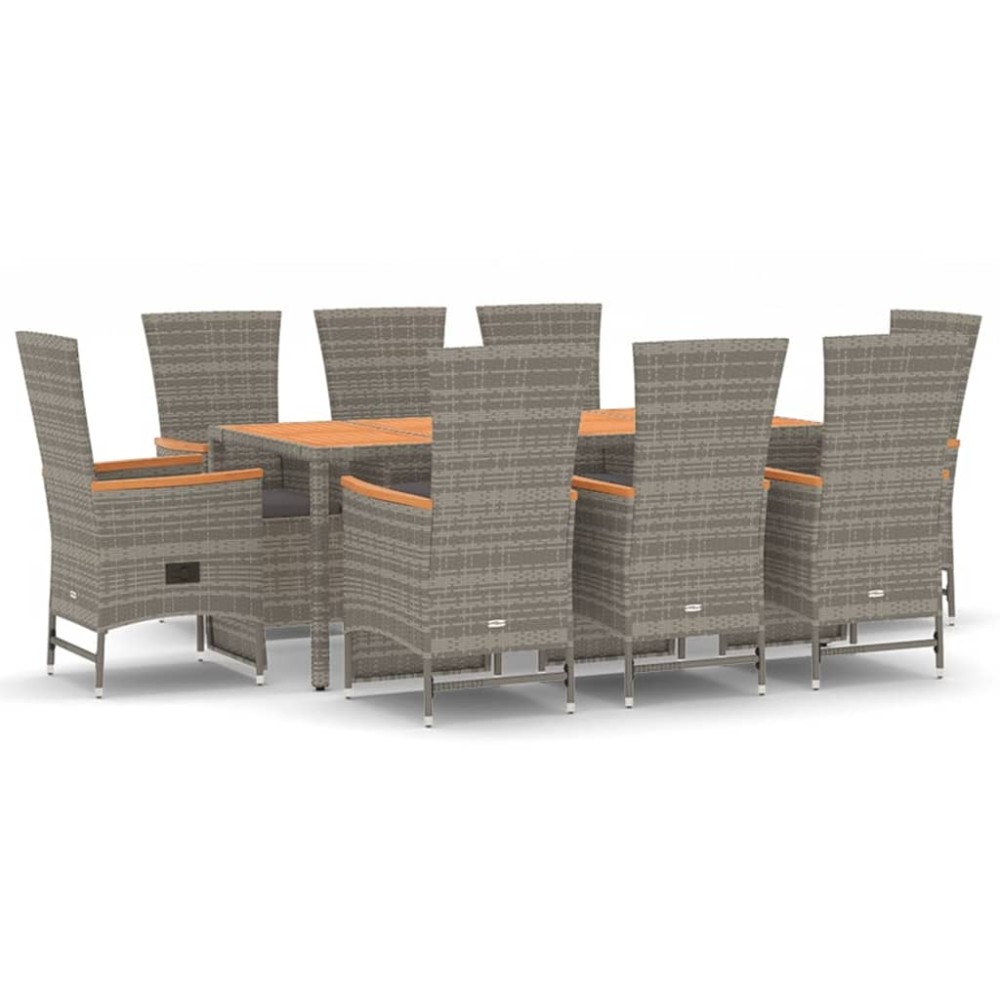 vidaXL Set mobilier grădină cu perne, 9 piese, gri, poliratan