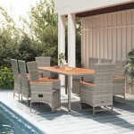 vidaXL Set mobilier grădină cu perne, 9 piese, gri, poliratan vidaXL Set mobilier grădină cu perne, 9 piese, gri, poliratan