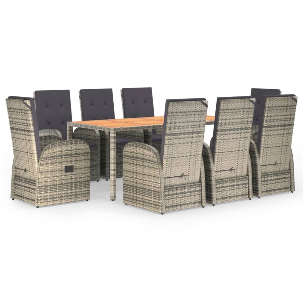 vidaXL Set mobilier grădină cu perne, 9 piese, gri, poliratan