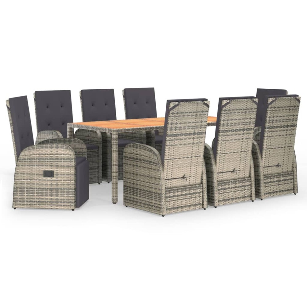 vidaXL Set mobilier grădină cu perne, 9 piese, gri, poliratan